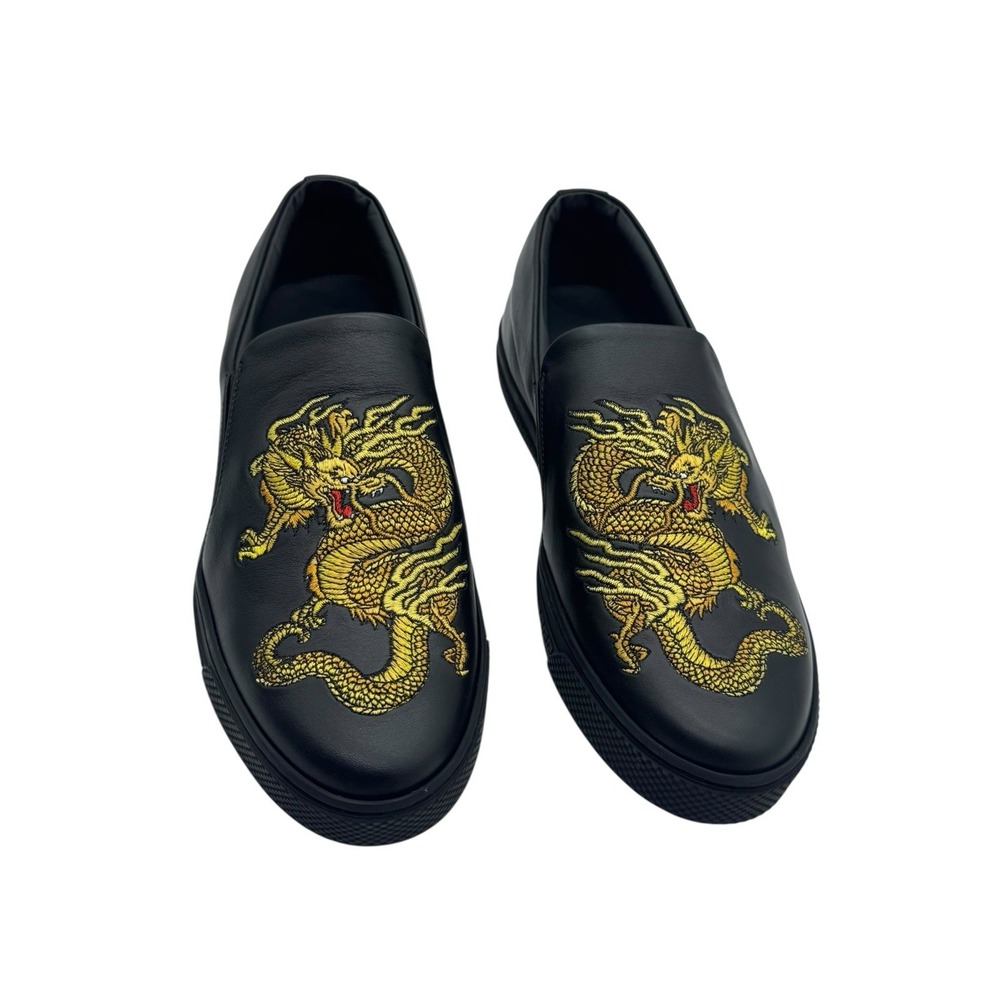 Versace Men's Black Embellished Leather‎ Moccasins Slip On Loafers Shoes